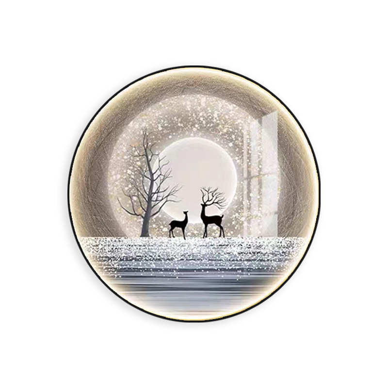 星空麋鹿圆形led装饰画客厅发光灯画现代简约走廊挂画玄关墙壁画图片