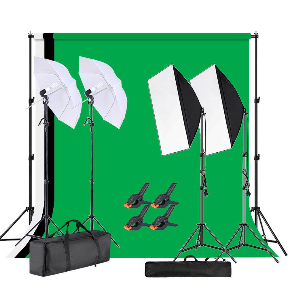 2*3米背景架5070单灯头柔光箱摄影棚套装三基色摄影灯泡亚马逊