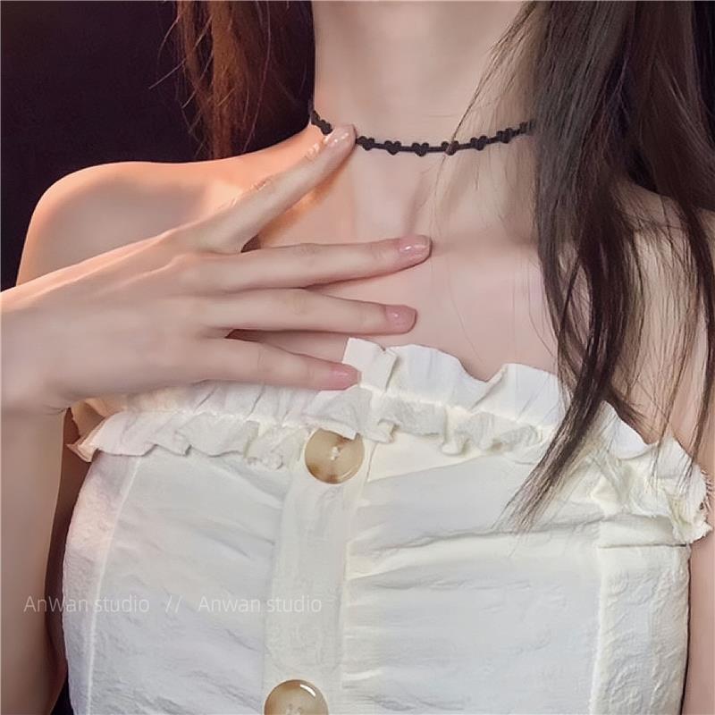 串串爱心choker黑色锁骨链颈带少女简约项链小众短款项链网红颈链