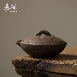 慕陶 手作竹帛宝瓶壶功夫茶具手抓壶创意盖碗茶器 日式 粗陶茶壶