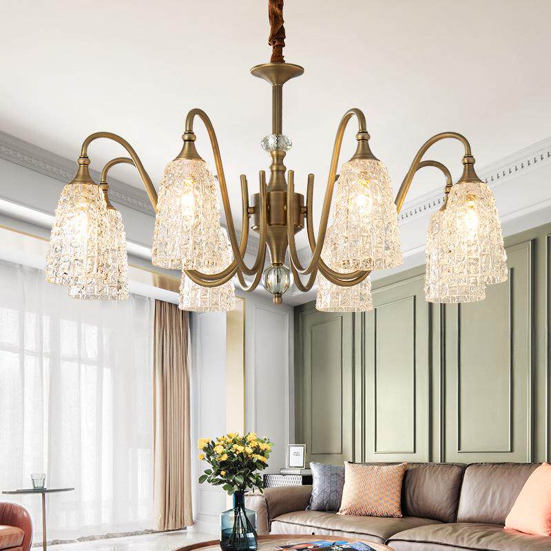 法式轻奢客厅吊灯美式复古水晶灯欧式简约卧室主灯餐厅灯全铜灯具