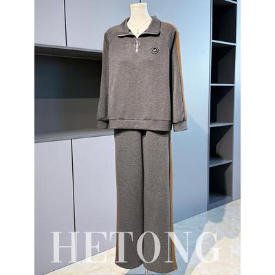 50多岁妈妈秋装休闲运动服套装中老年女装秋季长袖翻领卫衣两件套