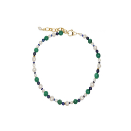 GGXR 复古绿色白色天然原石珍珠拼接项链毛衣链 欧美气质风颈链
