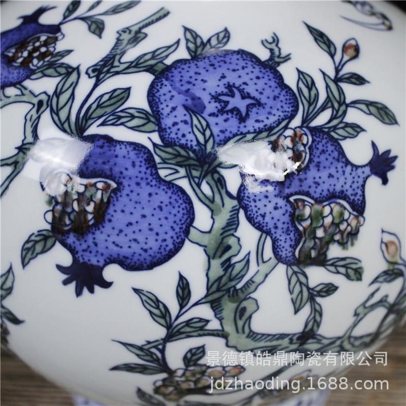 陶瓷器仿古花瓶 手绘福寿图葫芦瓶 中式客厅装饰品摆件