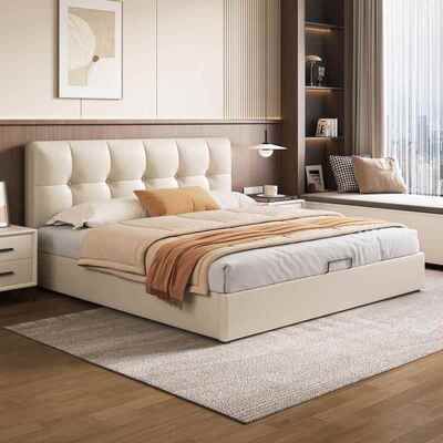 实木现代简约双头人主卧大床储物床气箱高EQA小户型超薄压床床