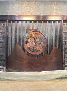 lmn酒店别墅室外庭院景墙客厅隔断玄关镂空花格中式福字不锈钢屏