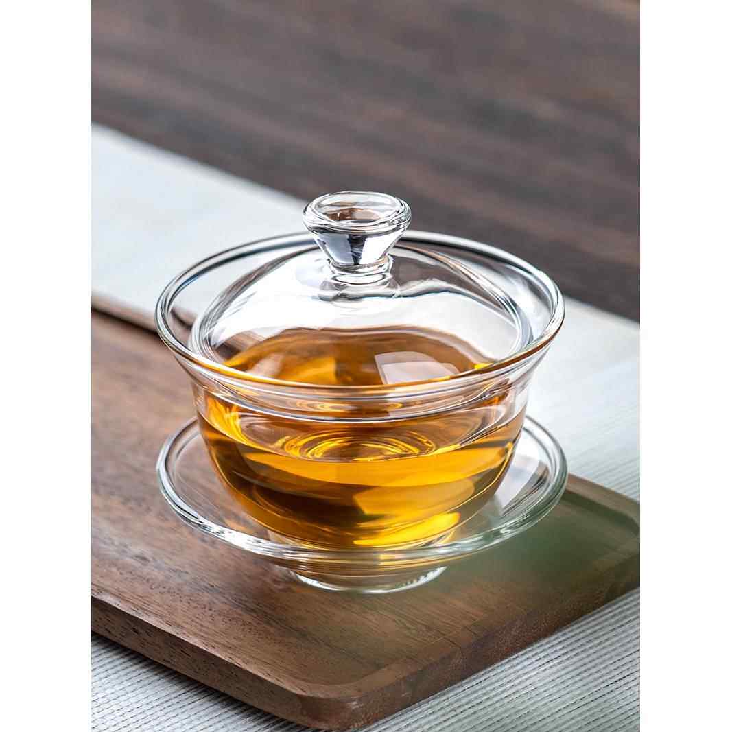 玻璃盖碗三才碗泡茶器耐热高温茶杯花茶杯茶道茶具功夫茶具水杯子