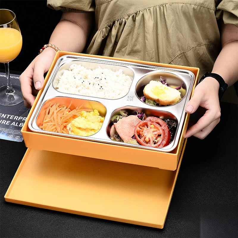 便当盒34不锈钢商饭盒0食堂分中式成人F765MTJS便当饭盒务餐格盒
