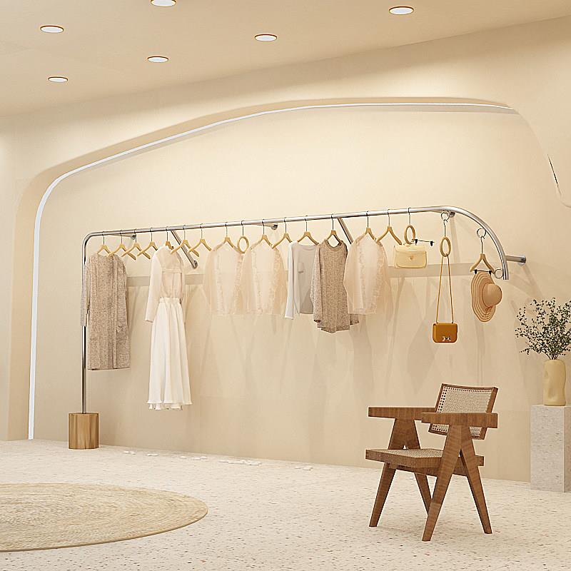 服装店展示架壁挂式货架女装店不锈钢落地上墙挂衣架专用陈列衣架
