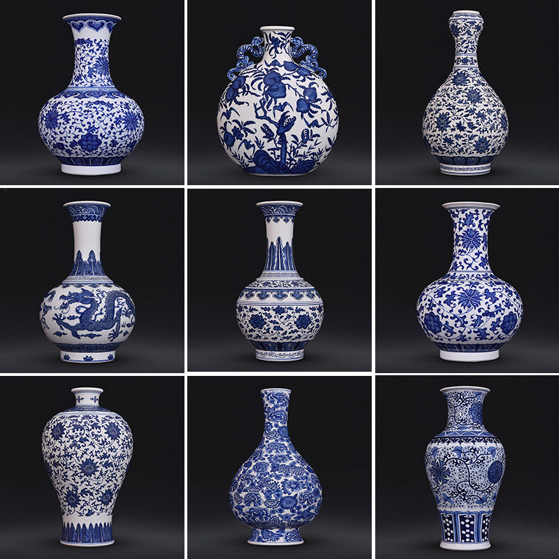 仿古插花装饰景德镇陶瓷器电视柜家居手绘中式花瓶客厅青花瓷摆件