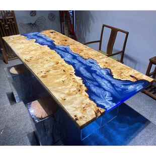 原木环氧树脂河流实木大杨板板桌子茶桌木面茶台茶PMA创意艺术茶