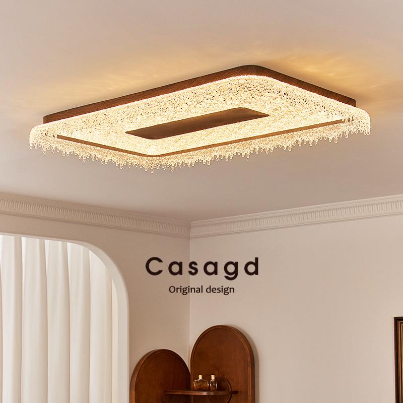 法式复古水滴客厅吸顶灯中古风胡桃木纹创意卧室书房灯具casagd