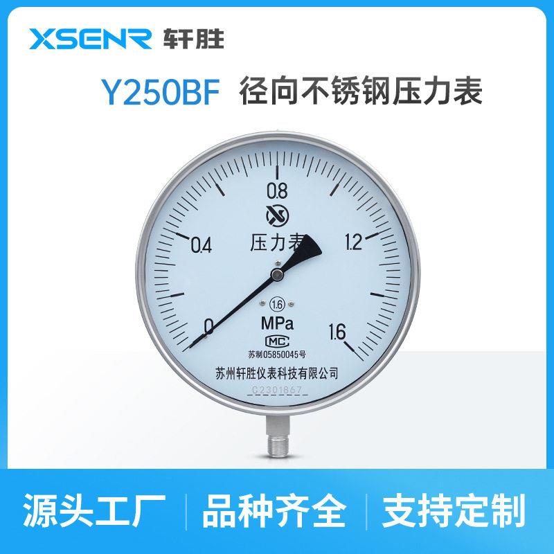 Y250BF 苏州轩胜全不锈钢弹簧管压力表 蒸汽锅炉不锈钢压力表
