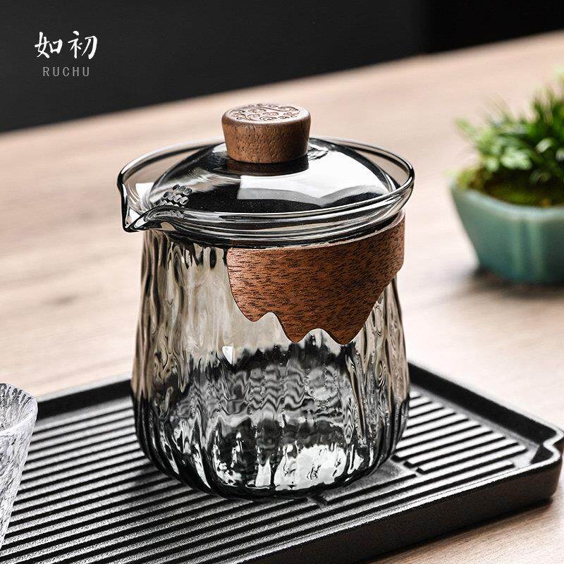 高档玻璃盖碗不烫手绿茶泡茶公道杯茶漏茶杯套装大号一人用手抓壶