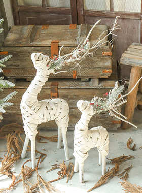 藤编麋鹿装饰摆件摆设场景圣诞节日喜庆奶茶店铺厨窗陈列用品