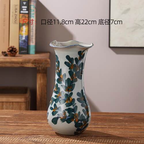 正品景德镇陶花瓶手工高级器彩绘复古中式客厅花花粗瓷陶创意摆件