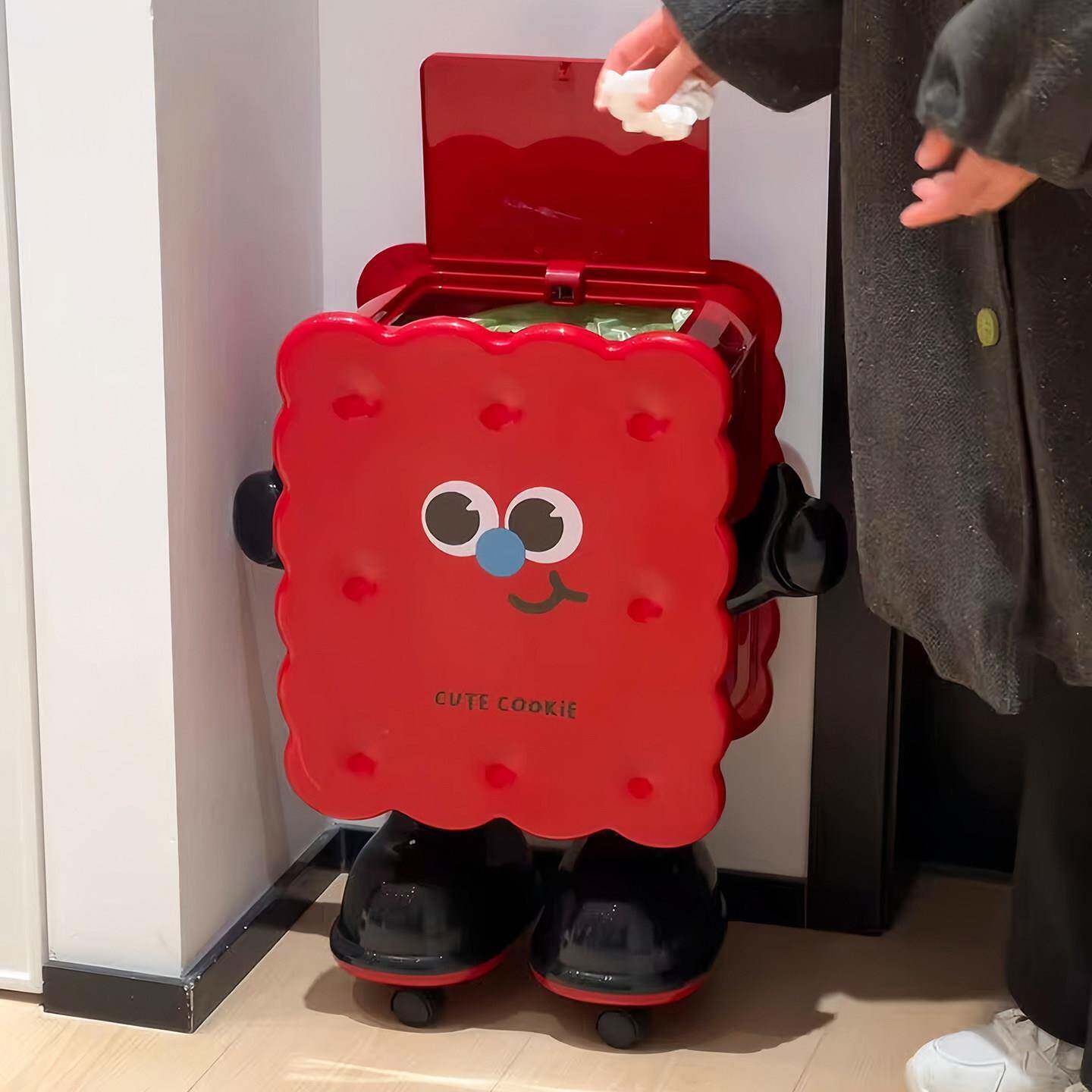 创意饼干人垃圾桶带轮可移动按压式带盖子大容量废纸篓家用2025新
