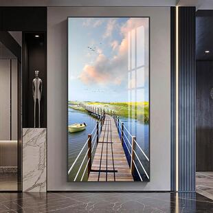 玄幻过道壁画 饰画轻奢大气走廊尽头挂画竖版 福路金山 入户玄关装