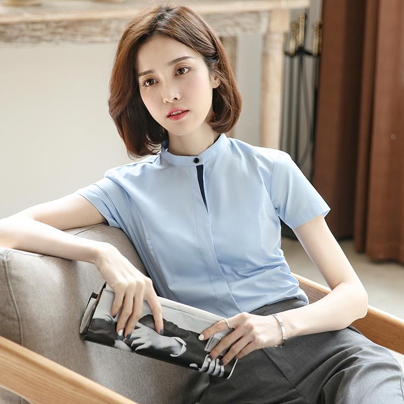 正品白色衬衫女立领业短袖夏季薄款工作新款工装气衬质半袖职上服