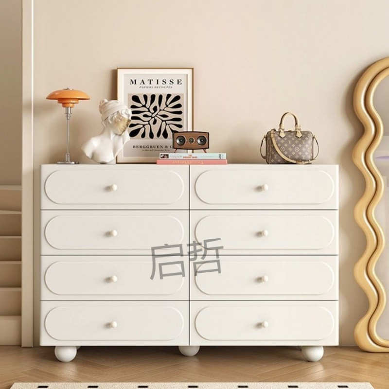 法式轻奢八斗柜黑色感客厅极简边柜北欧卧室床尾柜收纳柜斗柜