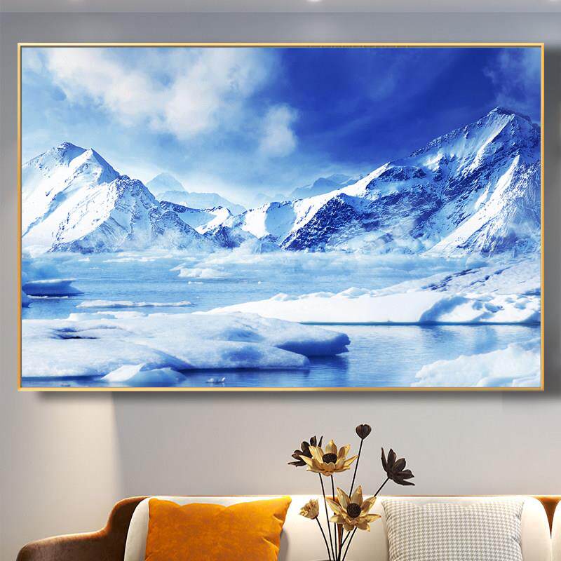 高原雪山风景画客厅办公室背景墙装饰画南极冰川有山有水招财挂画