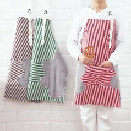 Korean-style striped apron made of coral fleece, with adjust