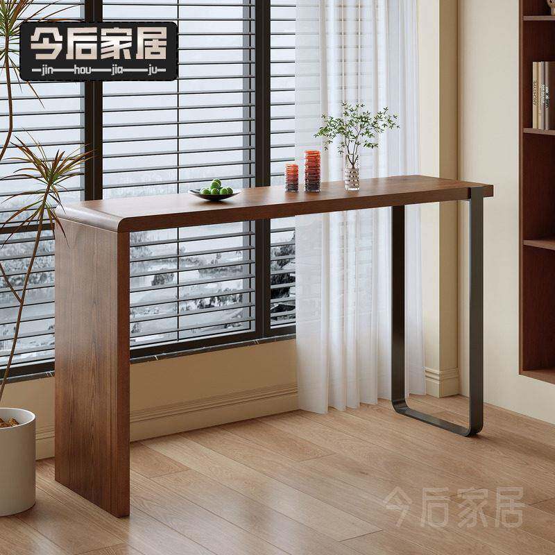 实木桌面吧台桌家用小户型阳台休闲大板桌双人长条客厅隔断高脚桌