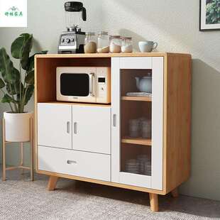 北欧实木餐边柜茶水柜微波炉专用柜餐厅储物柜小户型碗柜胡桃收纳