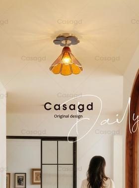 中古风新款玄关过道艺术创花45082琉璃吸顶灯c厨卫阳台灯具asa瓣g