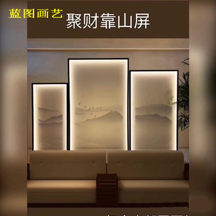 酒店售楼处博物馆灯带发光金属边框半透明纱布画屏风声控防水滑轮