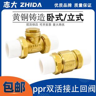 铜止回阀PPR铜卧立式双活接止逆阀逆止自来水管表4/6分DN20/25/32