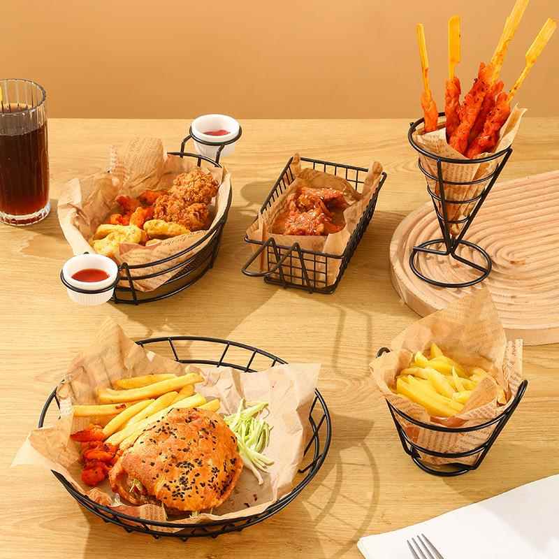 薯条篮小吃筐创意不锈钢装炸鸡油炸食品鸡翅腿盘子容器蓝酒吧餐厅