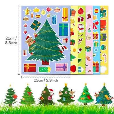 6-24sheets Christmas Party Games Stickers for Kids DIY Make