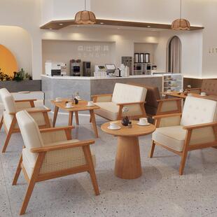 0329咖啡桌座椅组厅合烘焙店休闲沙发奶茶店区实木椅书吧洽谈