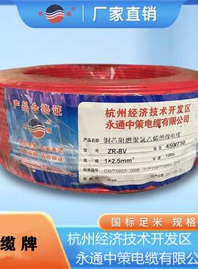 永通中策电线杭缆牌BVR1/1.5/2.5/4/6/10平方多股软线 国标足百米