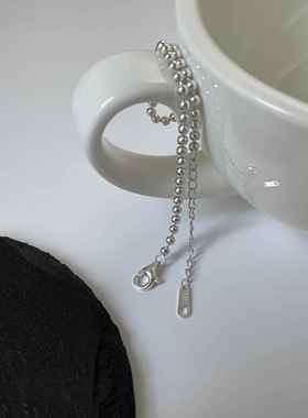 正品环S990纯银光手镯女款光圈实手镯面磨砂手女小众简心约圆珠手