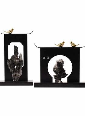 新间中式摆鸟件小太湖石样板房家装具茶台茶F875599H桌软饰品