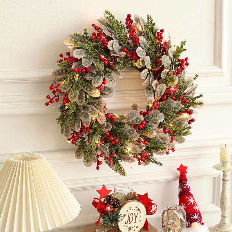 跨境40CM圣诞花环红果豪华套餐门挂装饰藤条花圈庭院酒店布置用品