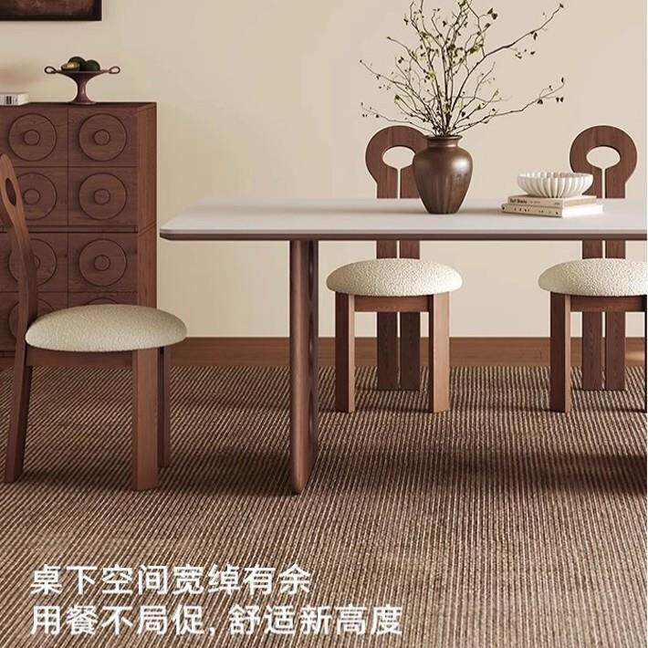 法式复古餐桌椅组合中古风家用风洞餐桌小户型岩板实木餐脚吃饭桌