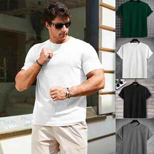 Men Mens Casual T Shirts Summer Crewneck Tee Textured Short