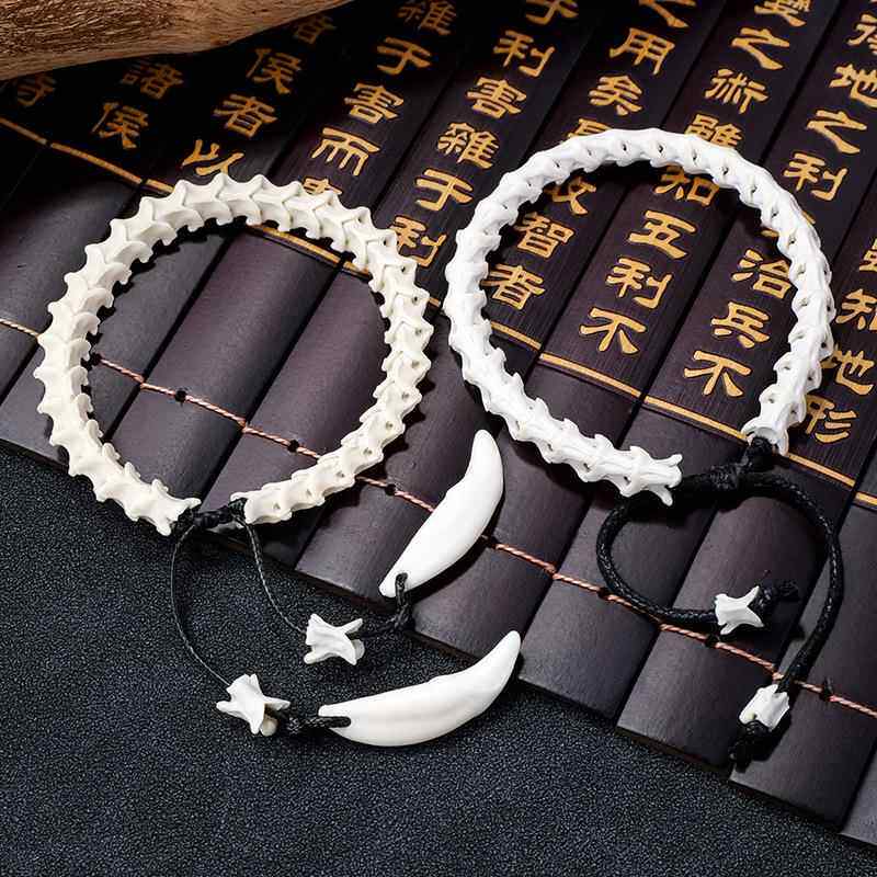 2026真蛇骨手链黑狗牙手串天然文玩串高密度饰品小众佛珠生日礼物