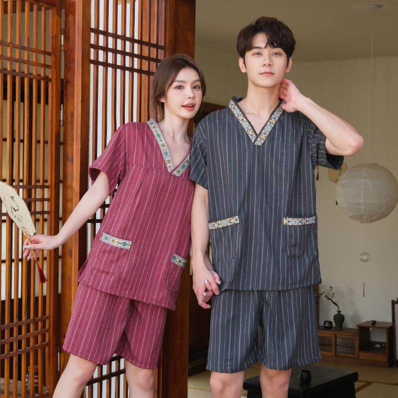 棉质汗蒸服大码男女情侣桑拿洗浴服套装按摩足疗服高档家居服睡衣