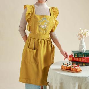 新款围裙日韩风围裙厨房家用咖啡师厨房餐厅花店长款工作服围裙女