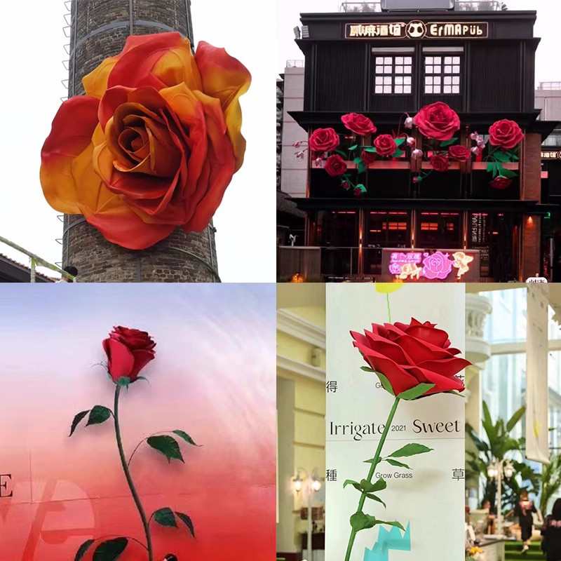大型巨型仿真花纸花艺玫瑰花EVA一支玫瑰花商场橱窗摆件户外布景