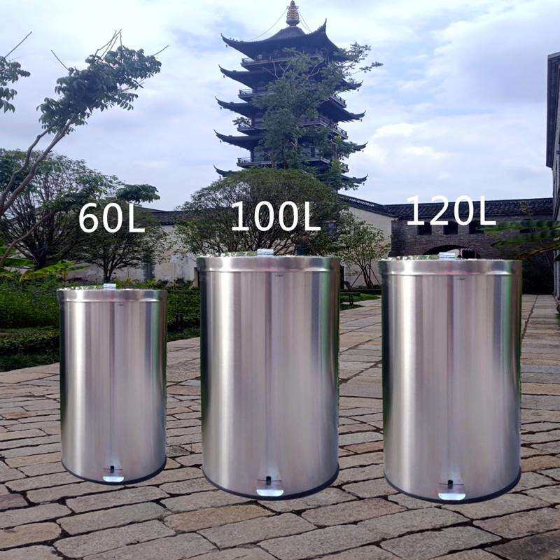 大号垃圾筒50L60L100L120升不锈钢圆形脚踏户外船舶防火垃圾桶