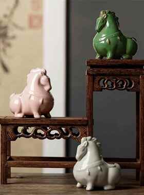 西安博物馆文化创意陶瓷唐马茶宠物饰品汝窑开放件创意覆古风格家