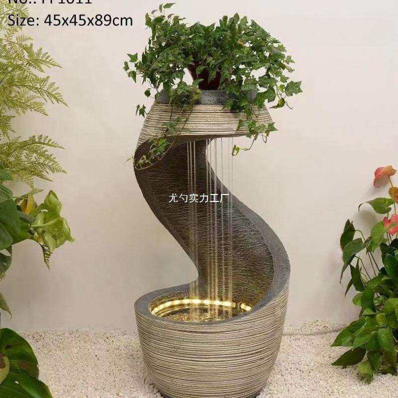 欧式轻奢流水喷泉现代客厅循环水景装饰品玄关招才落地加湿器摆件