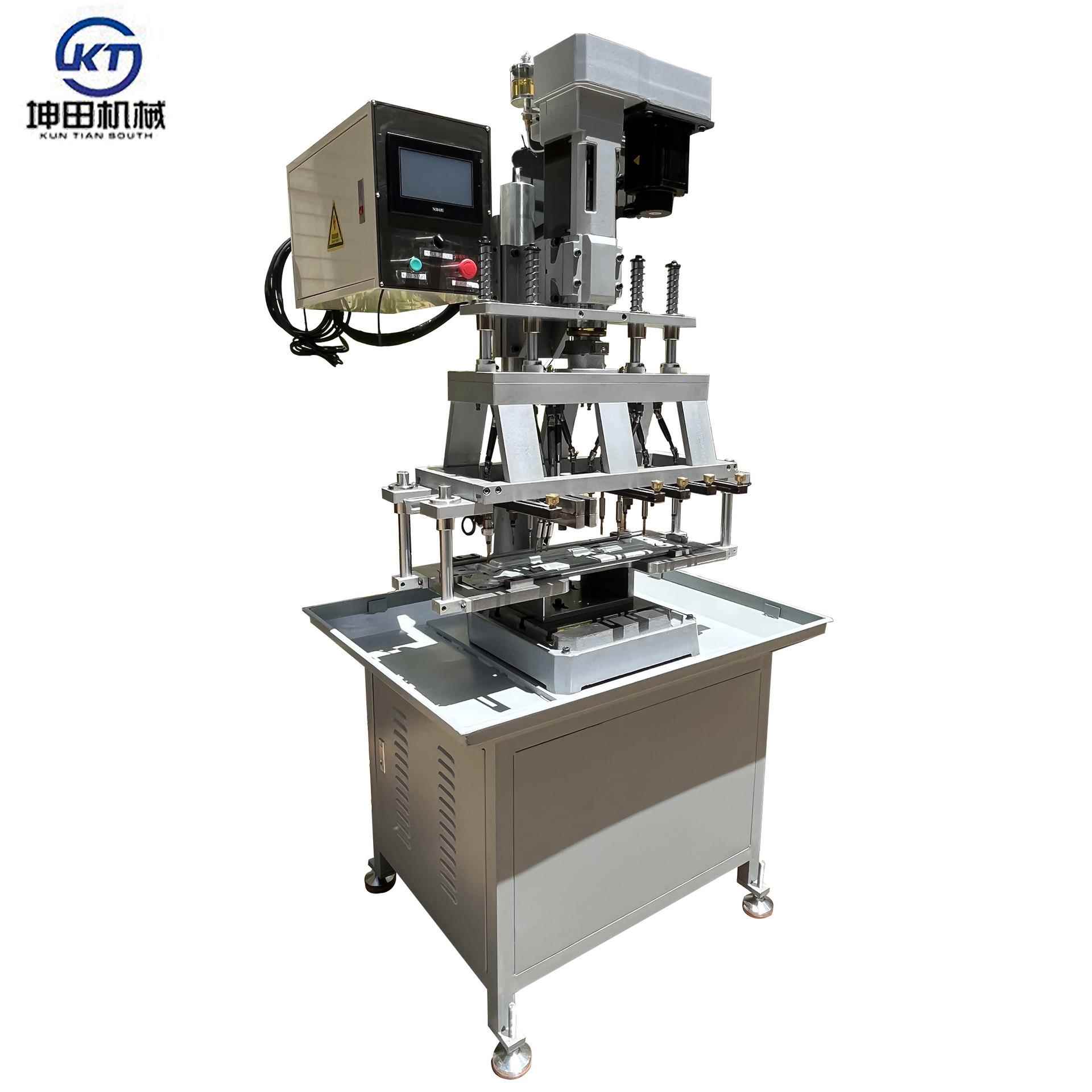 压铸铝阀门煤气灶用前后左右滑台移位式钻孔攻丝倒角一体机