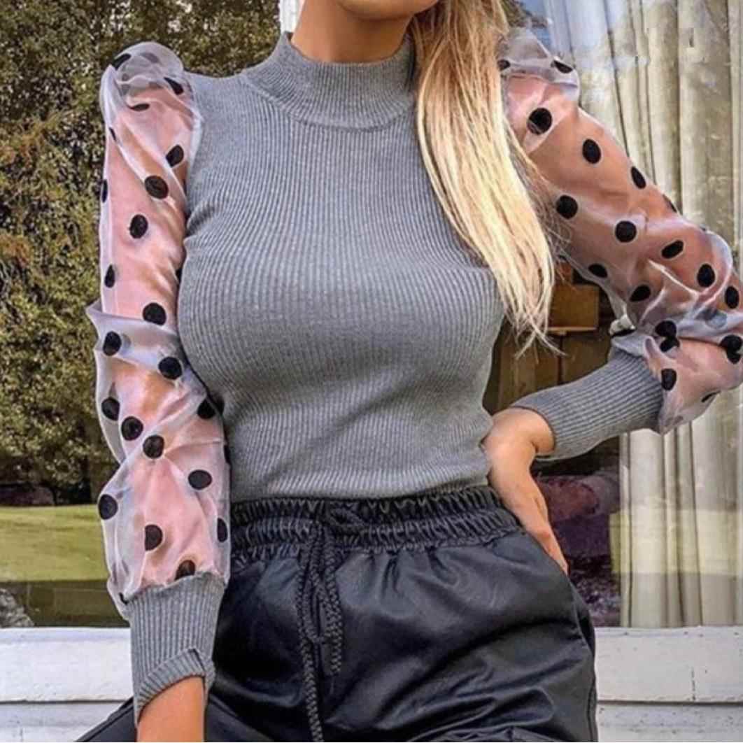 Top Striped Vertical Sleeve Dot Polka Clothing Mulan Hua