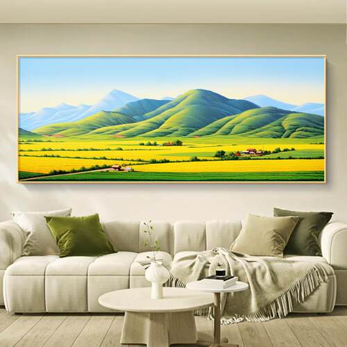 青山图客厅西墙挂画背有靠山沙发背景墙装饰画现代简约高级感壁画